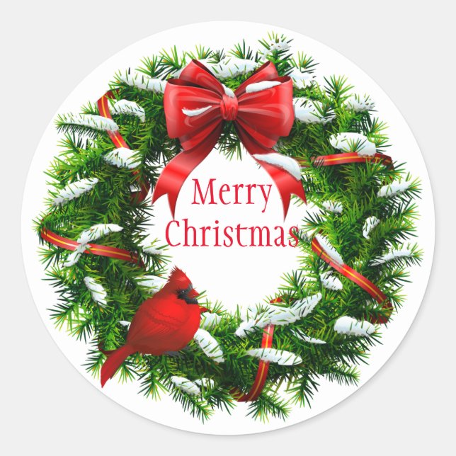 Christmas Stickers-Wreath Classic Round Sticker (Front)