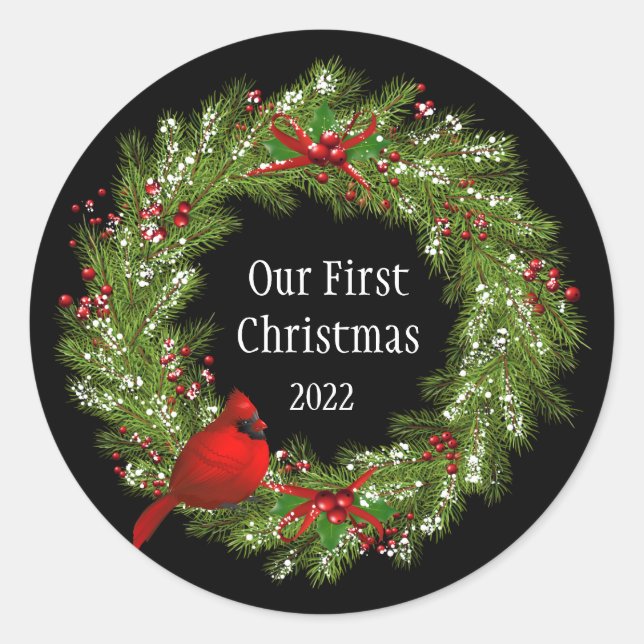 Christmas Stickers-Wreath  Classic Round Sticker (Front)