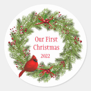 Christmas Stickers-Wreath  Classic Round Sticker