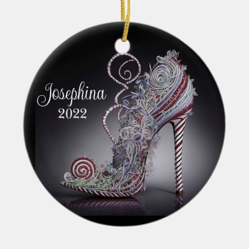 Christmas Stiletto High Heel Shoe Ceramic Ornament