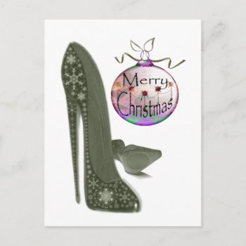 Christmas Stiletto Shoe And Bauble Art Gifts Holiday Postcard by shoe_art at Zazzle