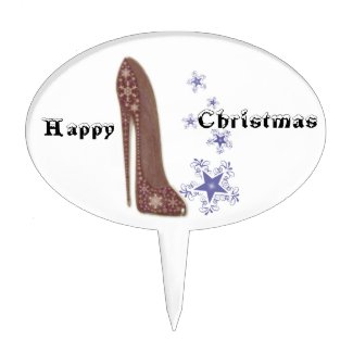 Christmas Stiletto Shoe Art and Star Snowflakes Cake Topper