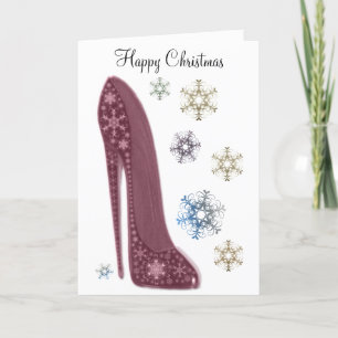 Christmas Stiletto Shoes and Snowflakes Art Holiday Card
