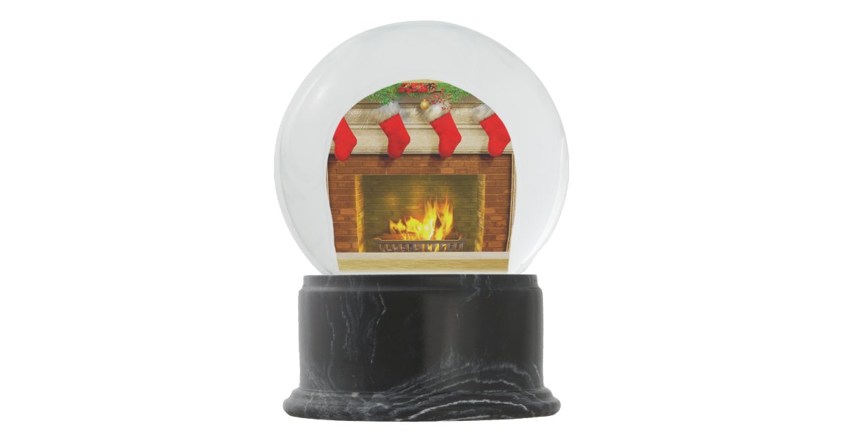 Christmas Stocking and Fireplace Snow Globe | Zazzle