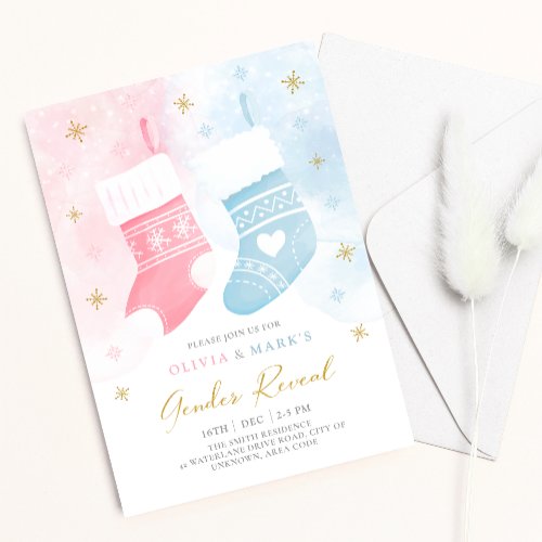 Christmas Stocking Baby Gender Reveal Party Invite