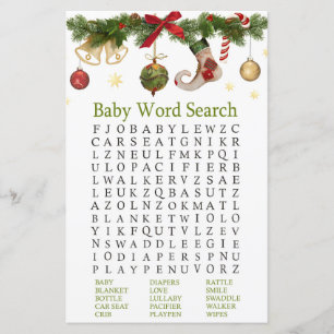 christmas stocking Baby Shower Word Search Game