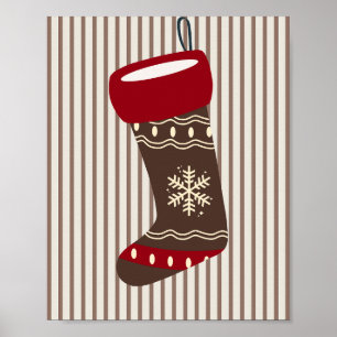 Christmas Stocking Brown And Red Poster