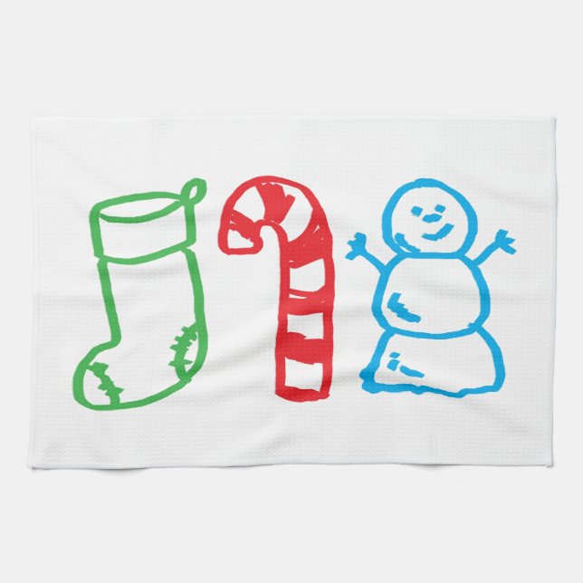 Christmas Stocking Candy Cane and Snowman Kitchen Towel (Horizontal)