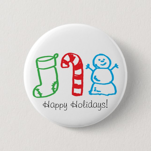 Christmas Stocking Candy Cane and Snowman Pinback Button (Front)