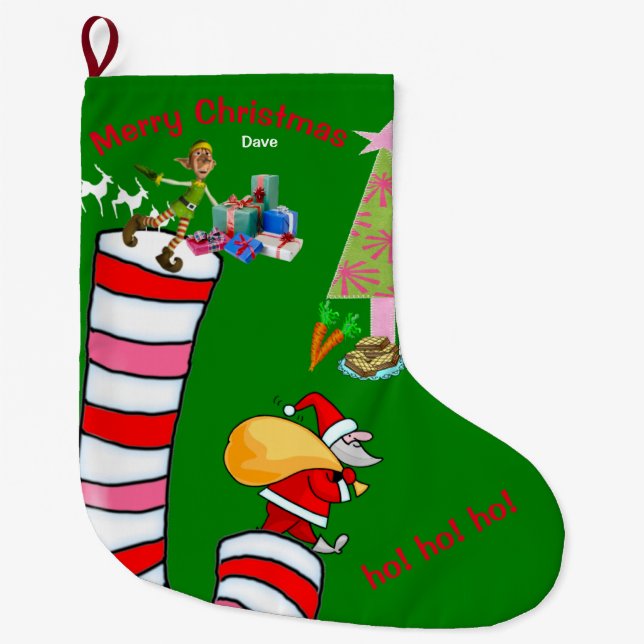 Christmas Stocking,  Candy cane Elf Santa Large Christmas Stocking (Front)