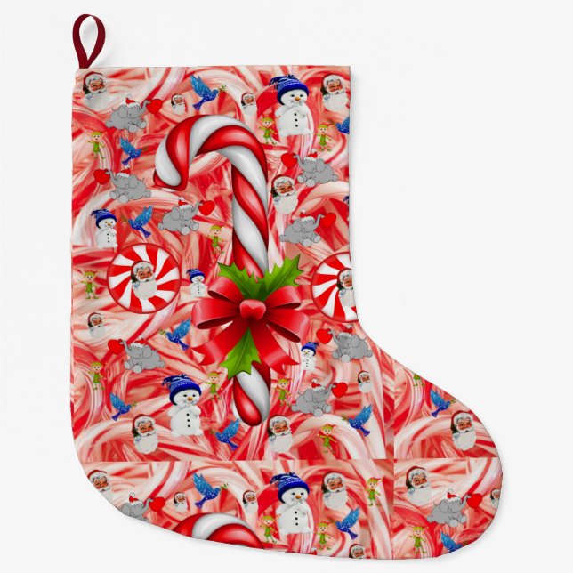 Christmas Stocking, Candy Cane Large Christmas Stocking (Front)