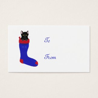 Christmas Stocking Cat, gift tags, business cards