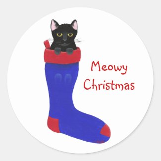 Christmas Stocking Cat, Meowy Christmas Stickers