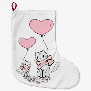 Christmas Stocking, Cat Red Hearts Love Large Christmas Stocking