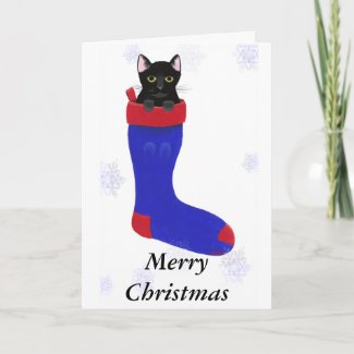 Christmas Stocking Cat Snowflakes Greeting Cards