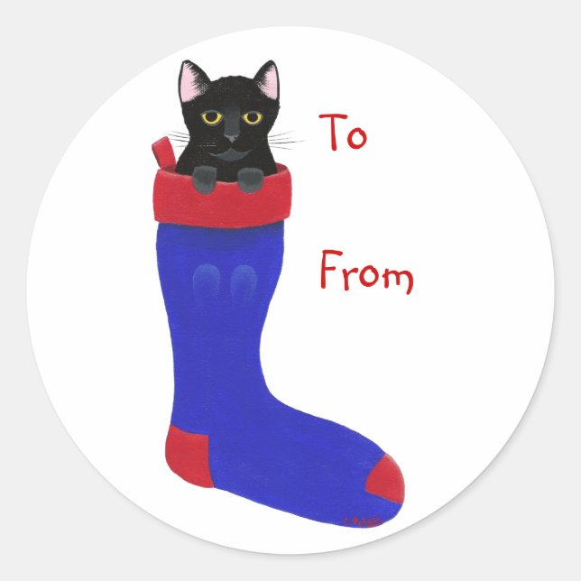 Christmas Stocking Cat, To, From Gift Stickers (Front)
