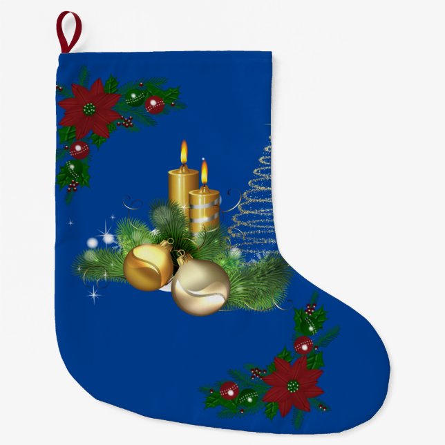 Christmas Stocking, Christmas Candle Large Christmas Stocking (Front)