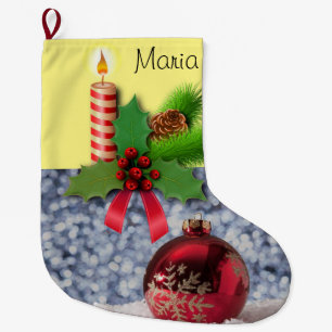 Christmas Stocking, Christmas Candle Large Christmas Stocking