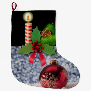 Christmas Stocking, Christmas Candle Large Christmas Stocking