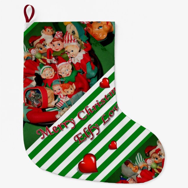 Christmas Stocking, Christmas Elf Large Christmas Stocking (Front)