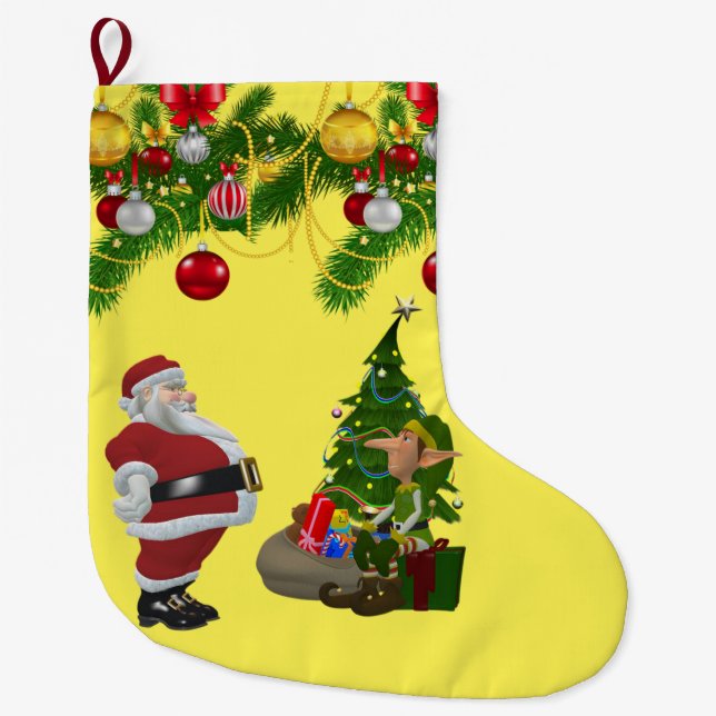 Christmas Stocking, Christmas Elf Large Christmas Stocking (Front)