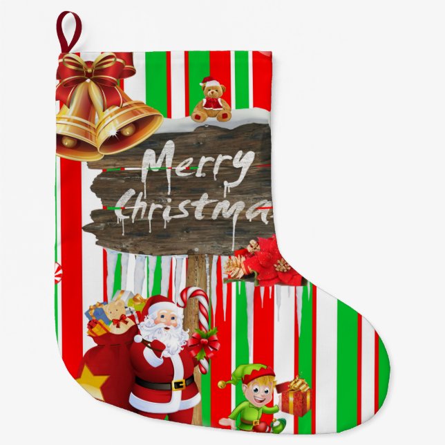 Christmas Stocking, Christmas Elf Santa Large Christmas Stocking (Front)