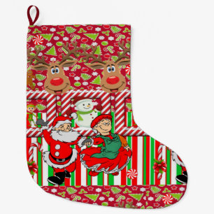 Christmas Stocking, Christmas Elf Santa Snowman Large Christmas Stocking