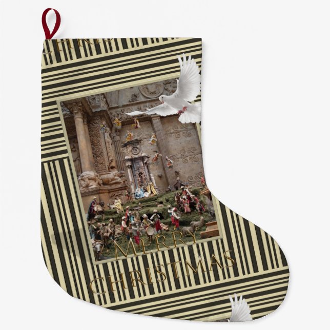 Christmas Stocking, Christmas Jesus Nativity Large Christmas Stocking (Front)