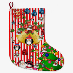 Christmas Stocking, Christmas Penguin Large Christmas Stocking