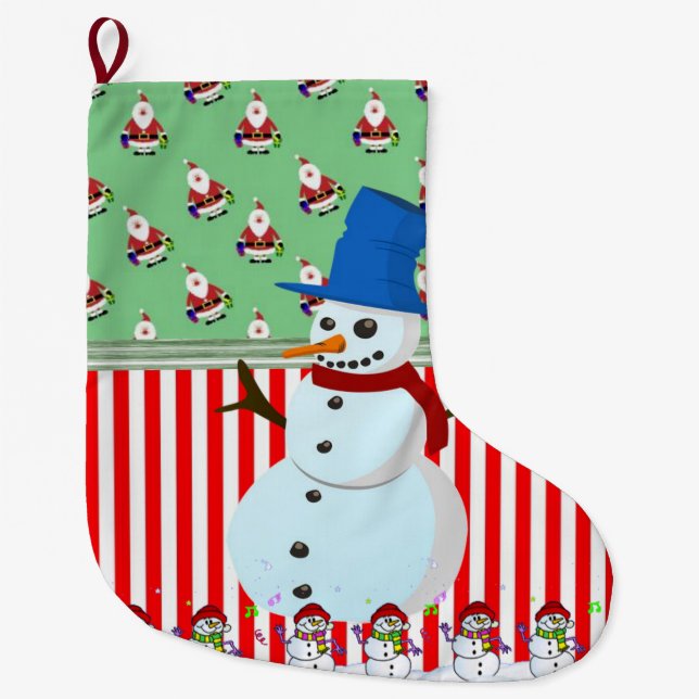 Christmas Stocking, Christmas Snowman Large Christmas Stocking (Front)