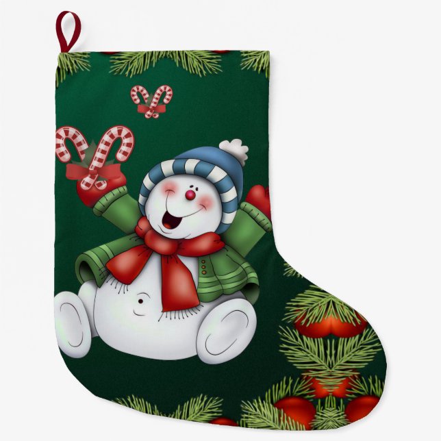 Christmas Stocking, Christmas Snowman Large Christmas Stocking (Front)