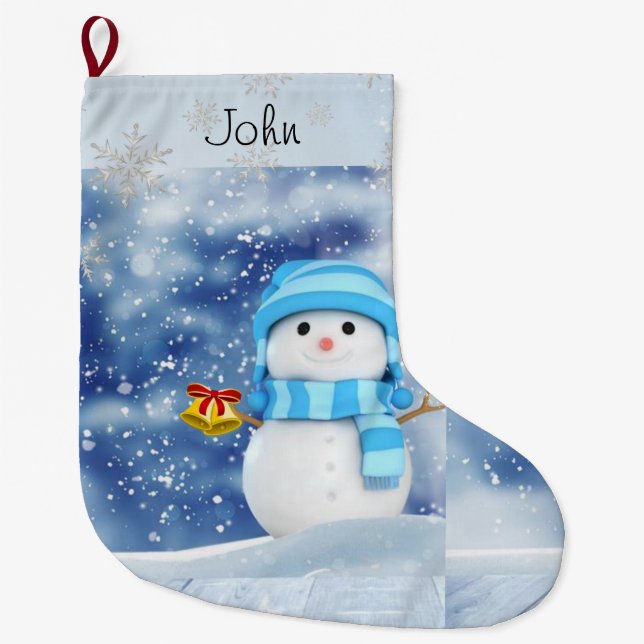 Christmas Stocking, Christmas Snowman Large Christmas Stocking (Front)