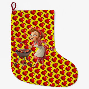 Christmas Stocking, Cooking Red Hearts Love Large Christmas Stocking