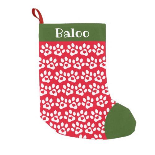 Christmas Stocking Dog Paw Print Red Green