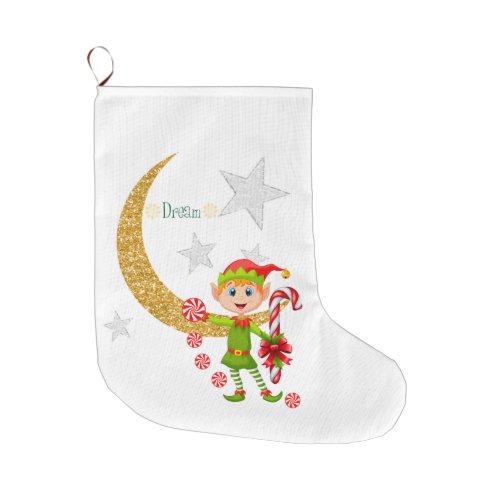 Christmas Stocking Dream Moon Gold Elf Peppermint Large Christmas Stocking