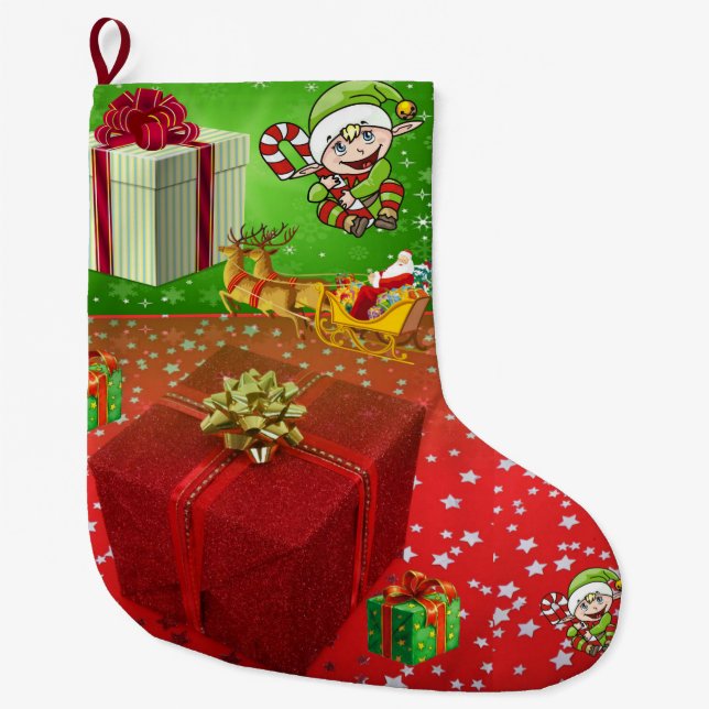 Christmas Stocking, Elf Large Christmas Stocking (Front)