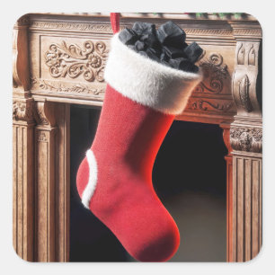 Christmas Stocking Filled With Coal Square Sticker