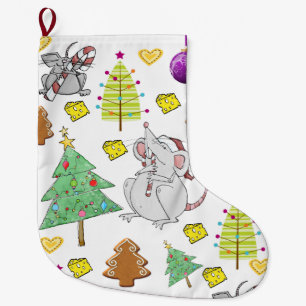 Christmas Stocking, Football Mouse Cheese Large Christmas Stocking