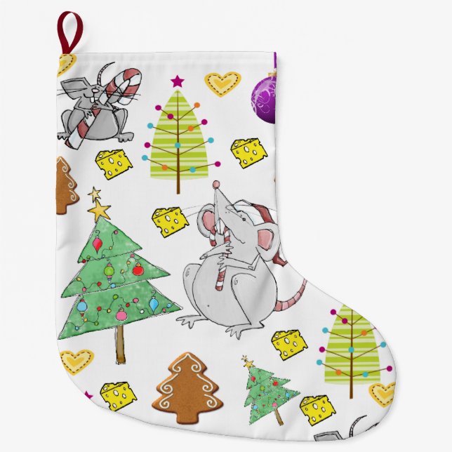 Christmas Stocking, Football Mouse Cheese Large Christmas Stocking (Front)