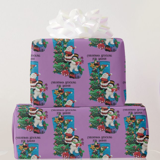 Christmas Stocking For Personalize Child's Name Wrapping Paper (Creator Uploaded)