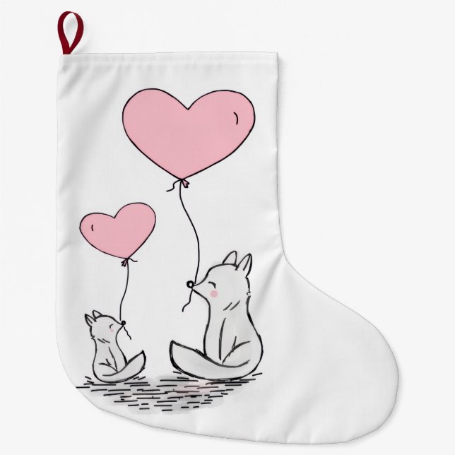 Christmas Stocking, Foxy Pink Hearts Love Large Christmas Stocking (Front)