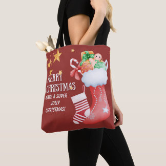 Christmas Stocking Full of Gifts Illustration Tote Bag