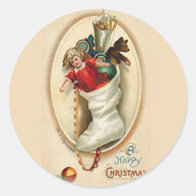 Christmas Stocking Gifts Classic Round Sticker (Front)