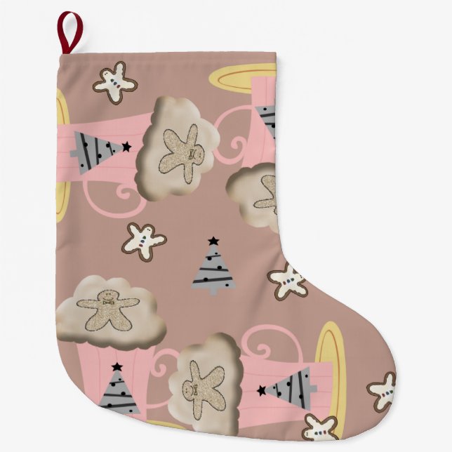 Christmas Stocking, Gingerbread Man Coffee Large Christmas Stocking (Front)