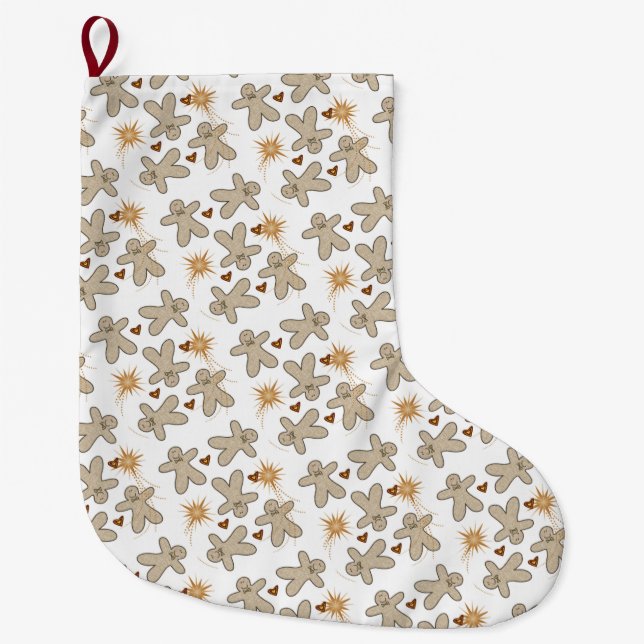 Christmas Stocking, Gingerbread Man Gold Large Christmas Stocking (Front)