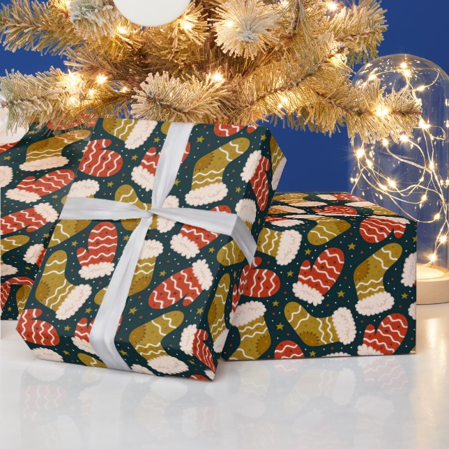 Christmas Stocking Gloves Starry Christmas Holiday Wrapping Paper (Holidays)