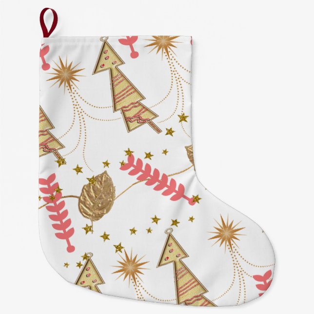 Christmas Stocking, Gold Christmas Trees Stocking (Front)