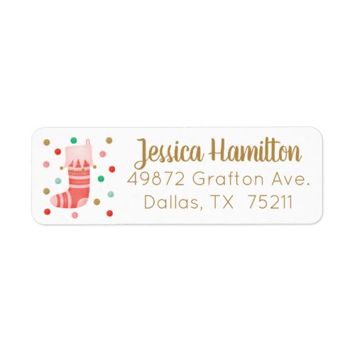 Christmas Stocking Gold Pink Cute Address Label