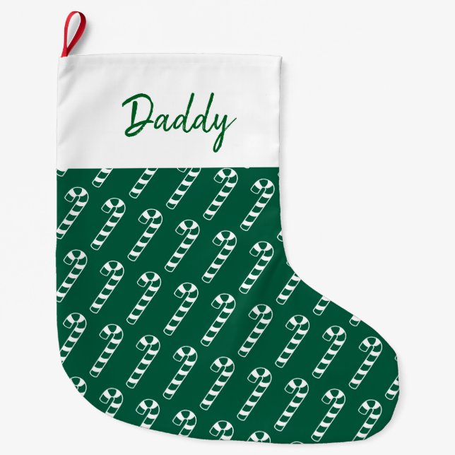 Christmas Stocking - Green Candy Canes with Name (Front)