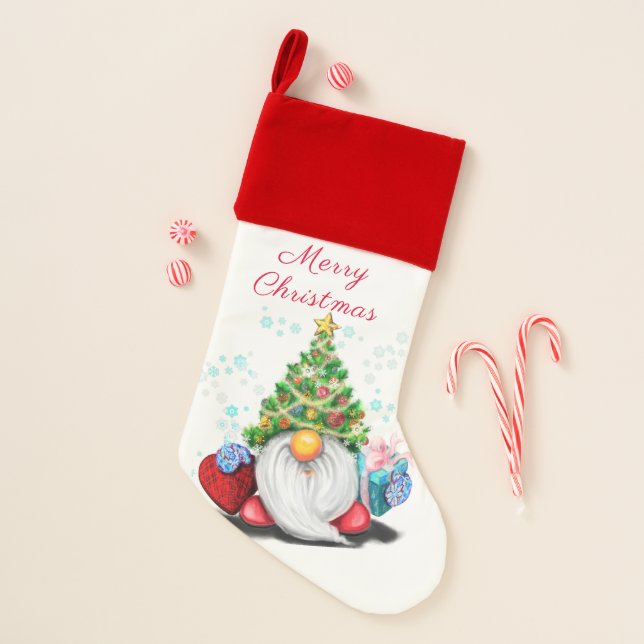 Christmas Stocking Happy Gnome with Gifts (Front)